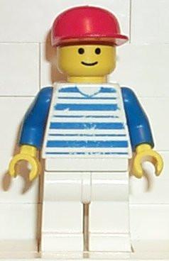 LEGO Minifigure-Horizontal Lines Blue - Blue Arms - White Legs, Red Cap-Town / Classic Town-HOR003-Creative Brick Builders